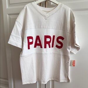 FP Movement PARIS logo V neck substantial weight  NWT S Ivory/Red